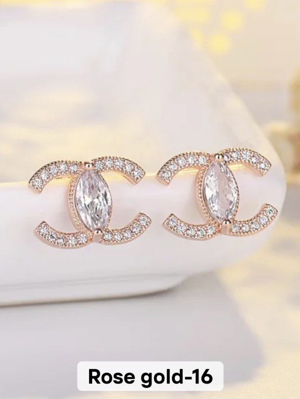 💛🩷NEW💛🩷 PRETTY!! S925 ROSE GOLD Marquise CZ Double C Earrings